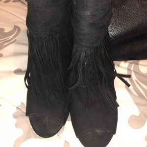 Fringe open toe heels